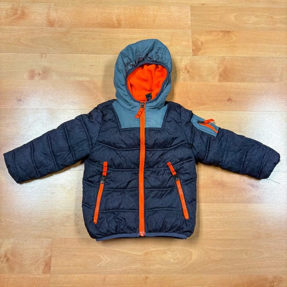 Snozu Black Gray & Orange 2-in-1 Multiway Hooded Puffer Jacket Toddler 3T